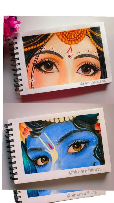 Canvas Painting Of Krishna And Radha, Best Radha Krishna Paintings, Pencil Colours Sketch, Krishna Eyes Images, Face Colour Drawing, Krishna Ji Eyes Drawing, Drawing Using Colour Pencils, Easy Drawings Of Lord Krishna, Radha Krishna Eyes Sketch