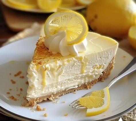 This No-Bake Lemon Cheesecake is the perfect dessert for those who crave something light, creamy, and tangy. With a crunchy graham cracker crust and a luscious lemon-infused filling, this cheesecake is refreshing yet indulgent. Because it's no-bake, it’s incredibly easy to make, requiring no oven time, and is an ideal treat for warm weather or any occasion. Whether you’re an experienced baker or a beginner, this recipe will walk you through making a perfectly smooth and flavorful cheesecake. Ser Lemon Curd No Bake Cheesecake, No Bake Cheesecake Lemon, Lemon No Bake Cheesecake, Lemon Cheesecake No Bake, Unbaked Cheesecake, Lemon Ricotta Cheesecake, Cheesy Bacon Chicken, Lemon Curd Cheesecake, Jelly Cheesecake