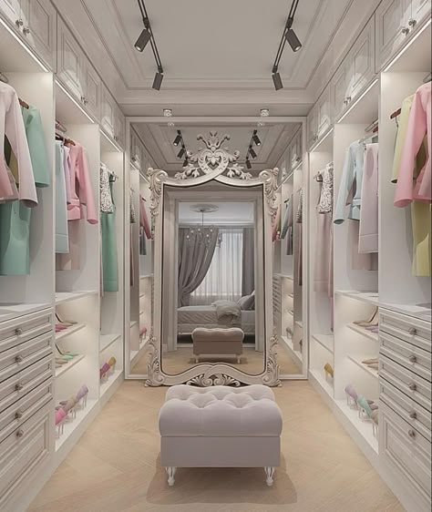 White Closet Design, Walk In Closet Aesthetic, Reka Bentuk Bilik Tidur, Designer Room, A Walk In Closet, Luxury Closets, Closets Design, Hiasan Bilik Tidur, Dream Closet Design