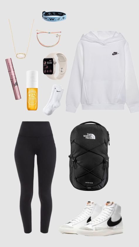 #outfitinspo #beauty #school #schoolfit #nike #nikeblazers #soldejaneiro #wwjd #vibes #schooloutfits #schooloutfit #northface #northfacebackpack #leggings #lululemon #backtoschool #sports #kendrascott Lululemon Leggings Outfit School, Cute Fits With Leggings, Outfits With Nike Blazers, Fits With Leggings, Nike Blazers Outfit, Nike Blazers, Trendy Outfits For Teens, Casual School Outfits, Beauty School