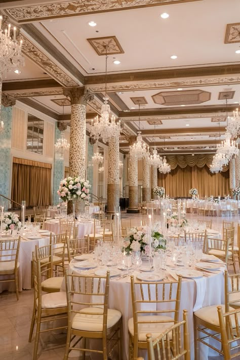 Ballroom Venue Wedding, Wedding Venues Indoor Pink, Wedding Venues Hotel, Princess Wedding Venues, Wedding Venue Ballroom, Fancy Hotel Wedding, Luxury Wedding Reception Indoor, Wedding Venues Ballroom, Elegant Indoor Wedding Reception