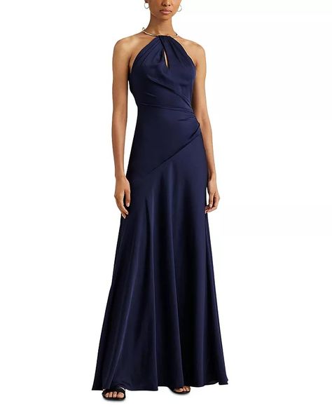 Ralph Lauren - Satin Charmeuse A Line Halter Gown Black Tie Optional Dress, Black Tie Optional Wedding, Navy Gown, Halter Gown, Sleeveless Gown, Formal Dresses Gowns, Ralph Lauren Style, Evening Gowns Formal, Bat Mitzvah