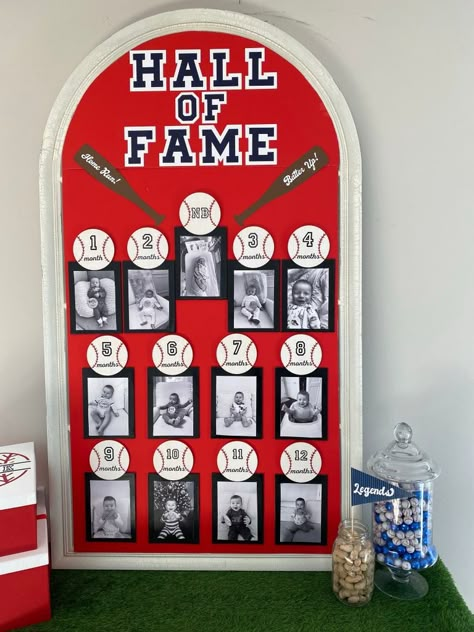 Baseball Hall of Fame – Birthday Poster Hall Of Fame Baseball Birthday, Baseball Party Photo Backdrop, Diy Baseball Party Decor, Diy Baseball Birthday Decorations, Roomie Of The Year First Birthday, Baseball Hall Of Fame, Vintage Baseball Party Decorations, Phillies Birthday Party, Baseball Diy