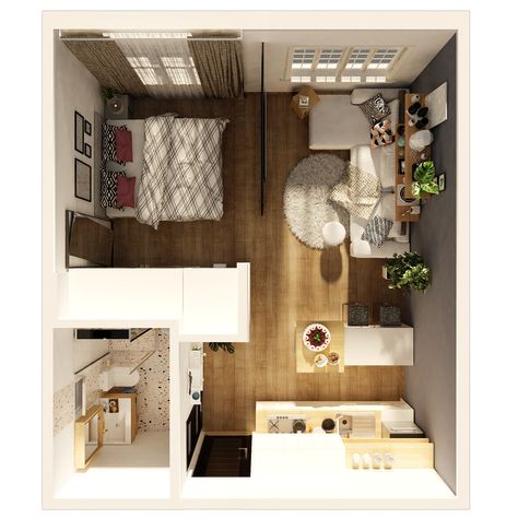 STUDIO APARTMENT on Behance 30 Square Metre Apartment, Smart Studio Apartment Ideas, Studio Home Layout, Open Floor Studio Apartment, Studio Apartment Ideas 600 Sq Ft, 1 Room Appartement, 1 Person Apartment Layout, 25 Sqm Studio Apartment Ideas, Studio Apartment With Workspace