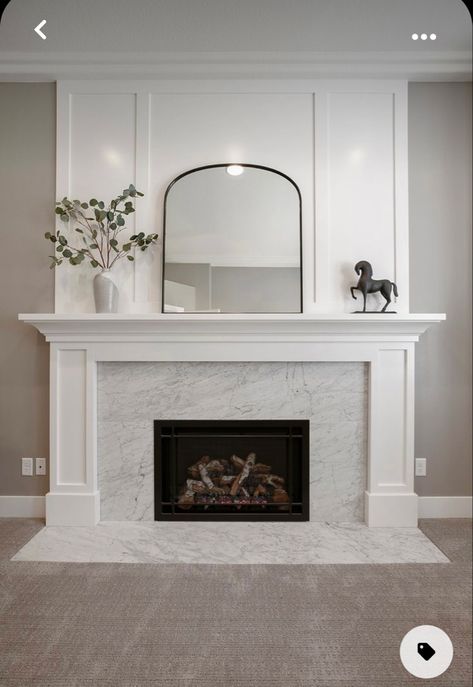 Marble Mantle, Fireplace Mantel Designs, Fireplace Mantle Decor, Brick Fireplace Makeover, Fireplace Built Ins, Grey Lounge, Fireplace Mantel Decor, White Fireplace, Fire Places