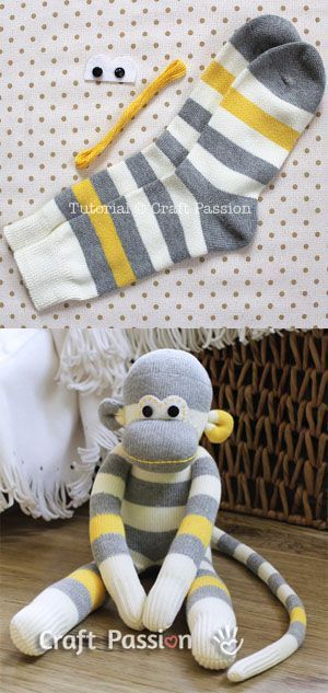 A tutorial on how to make a sock monkey! must make! http://www.craftpassion.com/2012/04/how-to-sew-sock-monkey.html/2 Joululahjat Diy, Tips Menjahit, Sock Monkeys, Sock Crafts, Navidad Diy, 15 Diy, Sock Animals, Sock Monkey, Fun Diy Crafts