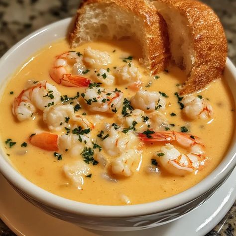 Creamy Crab and Shrimp Seafood Bisque Keto Shrimp Bisque Soup, Creamy Crab And Shrimp Bisque Soup, Shrimp Chilli Recipe, Seafood Bisque Soup, Soups With Seafood, Shrimp And Crawfish Bisque, Shrimp Crab Bisque, Shrimp And Potato Soup, Creamy Crab And Shrimp Bisque