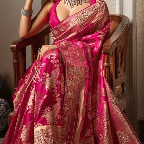 Exclusive Premium | The Silk Trend Pure Banarasi Saree, Silk Saree Aesthetic, New Silk Saree Collections, Latest Silk Sarees Trends, Rani Pink Banarasi Saree, Banarsi Saree Wedding, Pink Saree Aesthetic, Banarsi Saree Look, Saree Styles Modern Classy