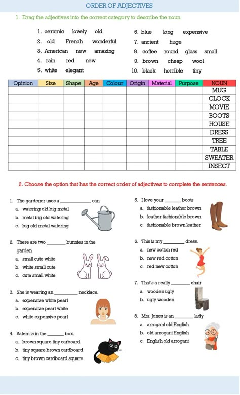 Order Of Adjectives Worksheet, Adjective Order, Adjectives Exercises, Adjectives Worksheet, Order Of Adjectives, Adverbs Worksheet, Adjectives Activities, Text To Self Connection, Fun Worksheet