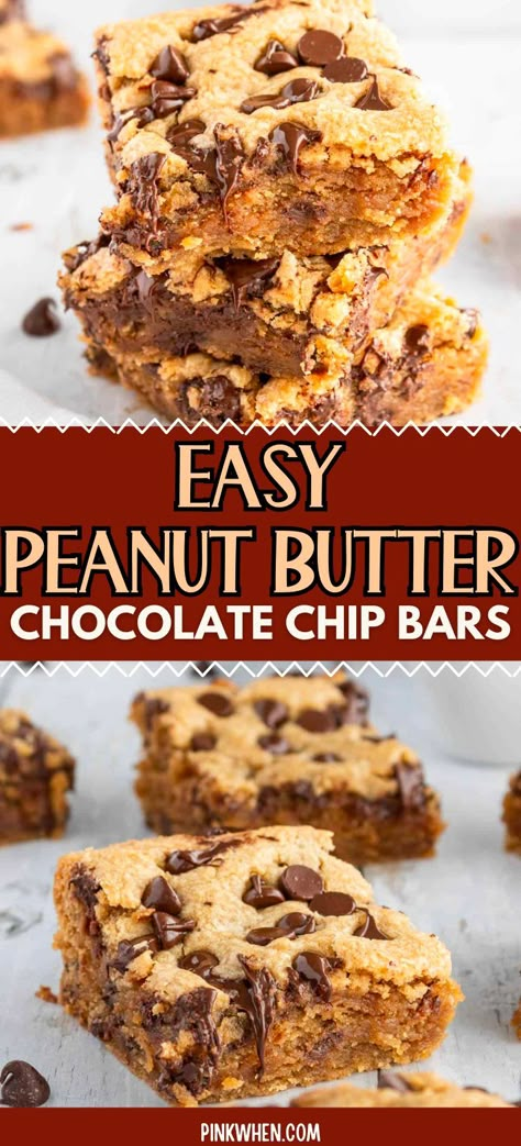 Peanut Butter Chocolate Chip Desserts, Easy Recipe With Chocolate Chips, Choc Chip Peanut Butter Bars, Easy Peanut Butter Chocolate Chip Cookies, Peanut Butter Gooey Cookie Bars, Chocolate Chip Muffin Bars, Easy Chocolate Chip Bars 9x13, Peanut Butter Corn Flake Bars, Peanut Butter Choc Chip Bars