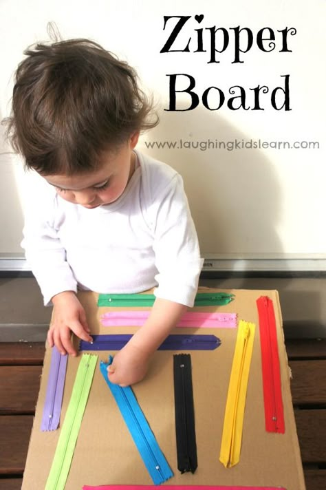 Learning to zipper is a great fine motor activity for toddlers! Here is an easy way to make your own zipper board! Velcro Sensory Play, Zipper Board, Shape Puzzle, Free Painting, Quiet Time Activities, Glitter Bottle, Busy Boards, Preschool Fine Motor, Sensory Board