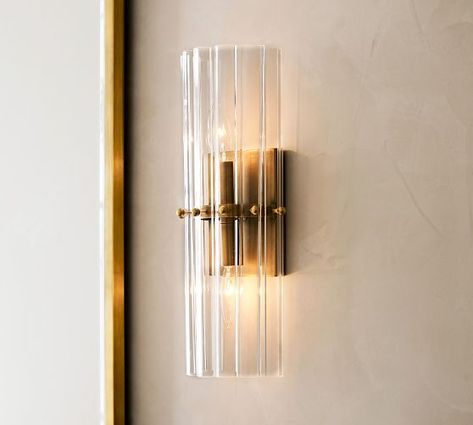 Wall Sconces & Sconce Lights - Wall Lighting | Pottery Barn Vanity Sconces Bathroom, Powder Room Sconces, Hallway Sconces, Sconces Living Room, Evening Star, Bronze Sconces, Sconces Bathroom, Crystal Bath, Art Deco Bathroom