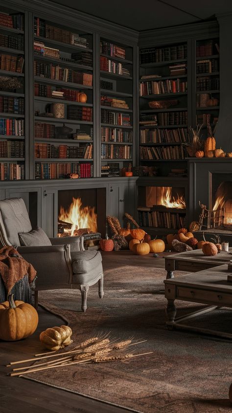 Enhance your fireplace with these built-in bookcase ideas, perfect for adding seasonal fall décor to your living room! Bookcase Wall With Fireplace, Home Library With Fireplace, Library With Fireplace, Library Fireplace, Bookcase Ideas, Fireplace Bookshelves, Library Living Room, Library Wall, Bookcase Wall