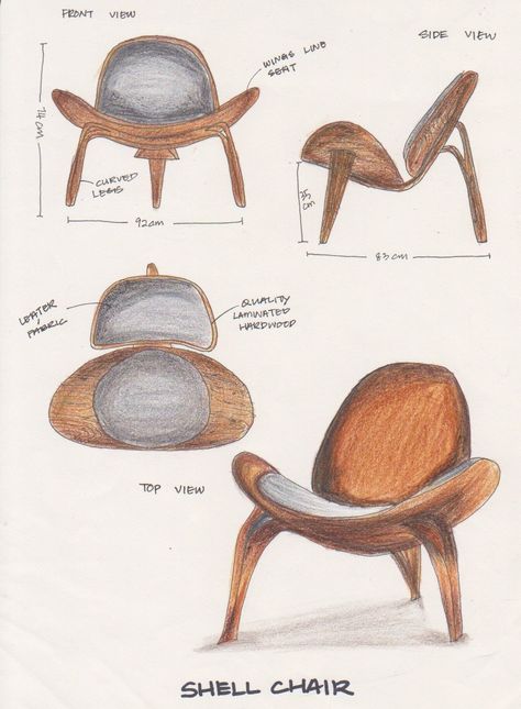 chair design by Hans Wegner Folding Adirondack Chair Plans, Hans Wegner Shell Chair, Organic Chair, Famous Chair, Interior Design Sketchbook, Chair Diy, Folding Adirondack Chair, Adirondack Chair Plans, Curved Chair