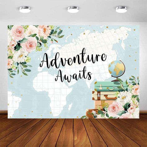 Around The World Birthday Party, Photobooth Background, Travel Themed Baby Shower, Dessert Table Decorations, Bridal Shower Photography, Adventure Awaits Baby Shower, Travel Baby Shower Theme, Travel Baby Showers, Baby Boy Shower Party