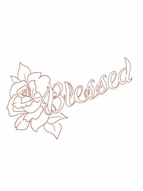 Blessed With Roses Tattoo Design, Cute Female Tattoos Ideas, Blessed Rose Tattoo Design, Cute Tattoo Stencils For Women, Big Tattoo Stencils For Women, Tattoo Ideas Design Stencils, Chest Tattoo Stencils For Woman, Baddie Tattoo Ideas Female Stencil, Flower Tattoo Stencils Outline Design