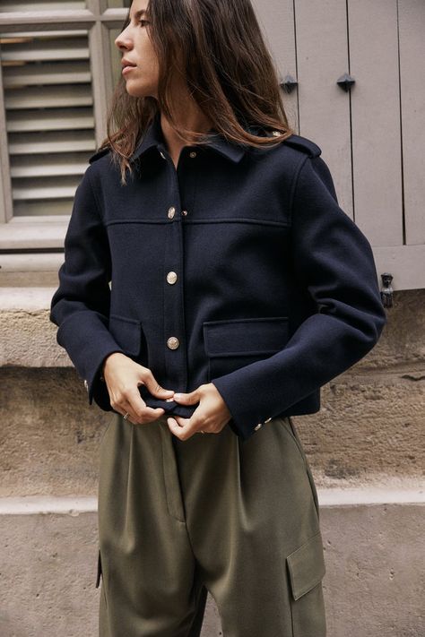 GOLD BUTTON SOFT TOUCH JACKET - Navy blue | ZARA United States Blue Navy Jacket Outfits, Navy Blue Jacket Outfit Women, Navy Jacket Outfits For Women, Navy Blue Jacket Women, Navy Blue Jacket Outfit, Navy Jacket Outfit, Zara Jackets Women, Tweed Jacket Outfit, Navy Blue Coat