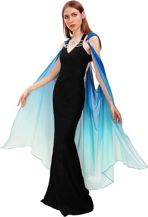 Amazon.com: KUOIN Hooded Cape for Women Elf Full Length Tulle Gothic Bridal Cloak Off Shoudler Capelet (Blue) : Clothing, Shoes & Jewelry Dragonfly Aesthetic, Sheer Capelet, Bridal Cloak, Sheer Cape, Cape For Women, Blue Clothing, Hooded Cape, Cloak, Ponchos