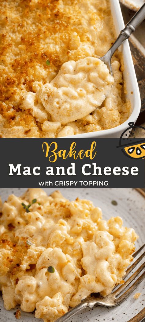 This is the absolute best Homemade Baked Mac and Cheese! This creamy and cheesy mac and cheese is made with 3 cheeses and topped with a crispy and tasty topping. This baked mac and cheese recipe is definitely the perfect comfort food dinner or holiday side dish. . #recipe #baked #macaroni #easy #holidays #Thanksgiving Mac And Cheese Recipe Half And Half, Best Max And Cheese Recipe, Thanks Giving Mac And Cheese Recipe, Baked Mac And Cheese Thanksgiving, Breaded Mac And Cheese Recipe, Max And Cheese Casserole, Thanksgiving Recipes Side Dishes Macaroni And Cheese, Double Baked Mac And Cheese, Best Cheesy Mac And Cheese