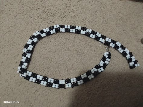 I made an adjustable kandi checkered belt using the ladder stitch! It took really long, but I think it turned out great! ^_^ 💖😭‼️ #kandi #scene #cool #diy Kandi Belt Pattern, Ladder Cuff Kandi, Kandi Belt Chain Tutorial, Kandi Ladder Stitch, Scene Accessories Diy, Ladder Stitch Kandi, Diy Scene Accessories, Kandi Belt Chain, Scene Kandi Bracelets