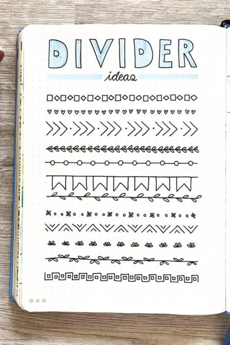 Collection of super cute and easy bullet journal divider ideas #bujodoodle #bulletjournal #bujodivider Aesthetic Notes Dividers, Bujo Divider Ideas, Cute Aesthetic Notes Ideas, Header Ideas For Notes Easy, Ideas For Writing Notes, Note Headings Ideas, Ideas For Notebooks Writing, Paper Notes Ideas Aesthetic, Easy Bujo Ideas