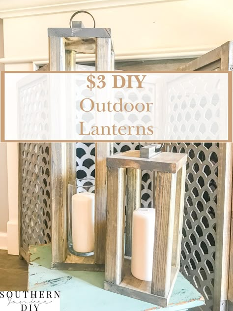 Diy Outdoor Lanterns How To Make, Diy Floor Lanterns, Metal Lanterns Diy, Front Porch Decor With Laterns, Diy Large Lantern, Lantern Patterns Templates, Outdoor Wood Decor Diy Projects, Diy Large Lantern Outdoor, Diy Wooden Trellis