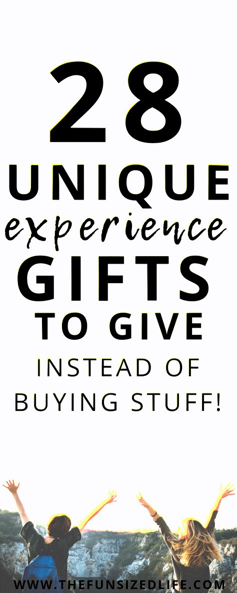 There are so many gifts you can give instead of buying stuff! Not sure what? Check out these 28 unique experience gift ideas for the people in your life! #experiencegifts #giftgiving #gifts #minimalistgifts #minimalism #minimalist #minimalismgifts Gifts Of Time Ideas, Buy Experiences Not Things, Experience Ideas For Adults, Original Gift Ideas For Him, Intentional Gifts For Friends, Expierence Gift Ideas, Gift Ideas Experiences, Non Monetary Gifts, Uncommon Goods Gifts