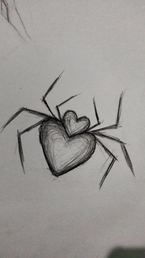 Easy Drawings Beginners, Spider Man Heart Drawing, Spider Hand Drawing, Spider Man Drawing Sketches Easy, Sceches Drawing Ideas Cool, Spider Cute Drawing, Simple Chicano Drawings, How To Draw Spider Web, How To Draw Spider