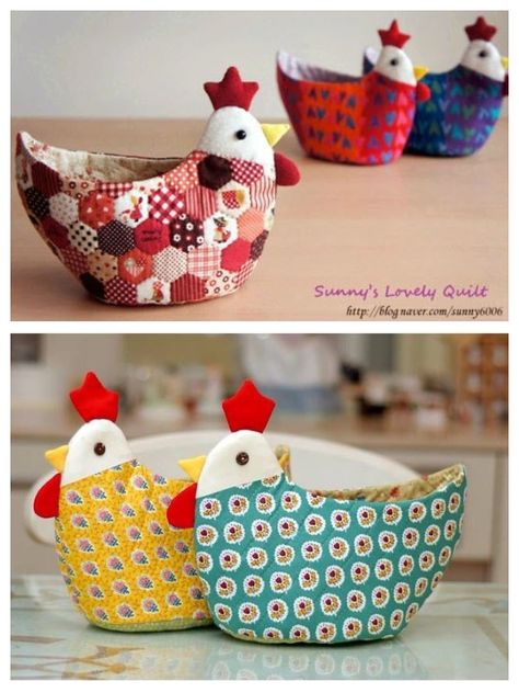 DIY Easter Stuffed Chicken Basket Free Sewing Patterns | Fabric Art DIY Chicken Baskets, Basket Sewing Pattern, Chicken Basket, Decoration For Easter, Chicken Crafts, Ornaments Homemade, Sewing To Sell, Folded Fabric Ornaments, Easter Fabric