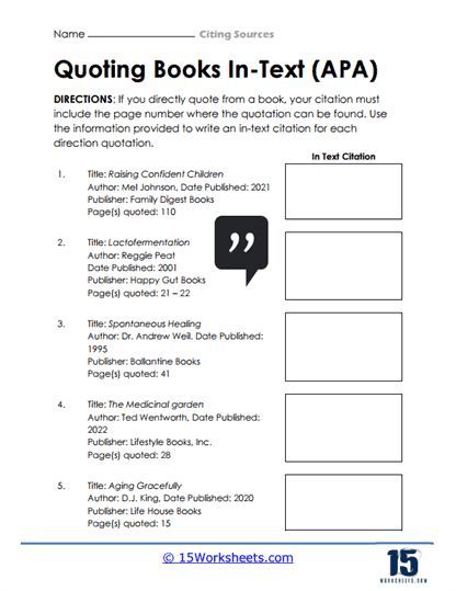 Practice Perfect APA Quoting: Engaging Worksheet for Book In-Text Quotes Apa Citation, Citing Sources, Happy Gut, Literature Review, Apa Style, Confidence Kids, Educational Worksheets, S Quote, Text Quotes