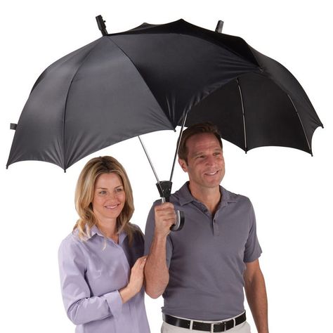 Oh would you like to walk with me? I just so happen to have a two person umbrella! Hammacher Schlemmer, Umbrella Designs, Umbrellas Parasols, Take My Money, Love Is Patient, Gadgets And Gizmos, Valentines Day Gifts For Him, Cool Inventions, Cool Gadgets