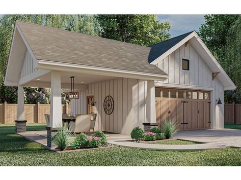 Garage Plan with Carport, 050G-0030 Garage Pool House, Covered Carport, Detached Garage Designs, Garage Plans Detached, Garage Designs, Craftsman Garage, Plan Garage, Backyard Garage, Farmhouse Garage