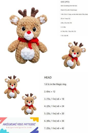 Christmas Baby Deer Amigurumi Free Pattern Easy Christmas Amigurumi, Reindeer Crochet Pattern Free, Crochet Animal Free Pattern, Xmas Amigurumi, Deer Amigurumi Free Pattern, Holiday Crochet Patterns Free, Deer Amigurumi, Reindeer Crochet, Xmas Crochet