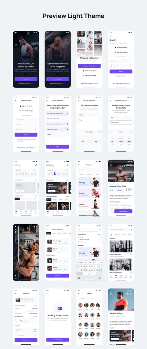 Sporter - Fitness & Workout App UI Kit — Figma Resources on UI8 Fitness Mobile App Design, Workout App Design, Figma Ui Design, Fitness App Ui Design, Profile App Ui, Figma App Design, Fitness Apps Design, Fitness App Ui, Profile App