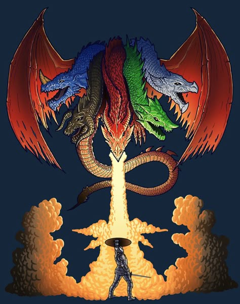 Dungeons and Dragons Tiamat T-Shirt Design, Justin Sadur on ArtStation at https://www.artstation.com/artwork/dLx1K Tiamat Dragon, Dragons Cartoon, Dungeons And Dragons Cartoon, She Kills Monsters, Arte Nerd, Dragons Art, Dungeons And Dragons Art, Dungeon And Dragons, Dnd Monsters