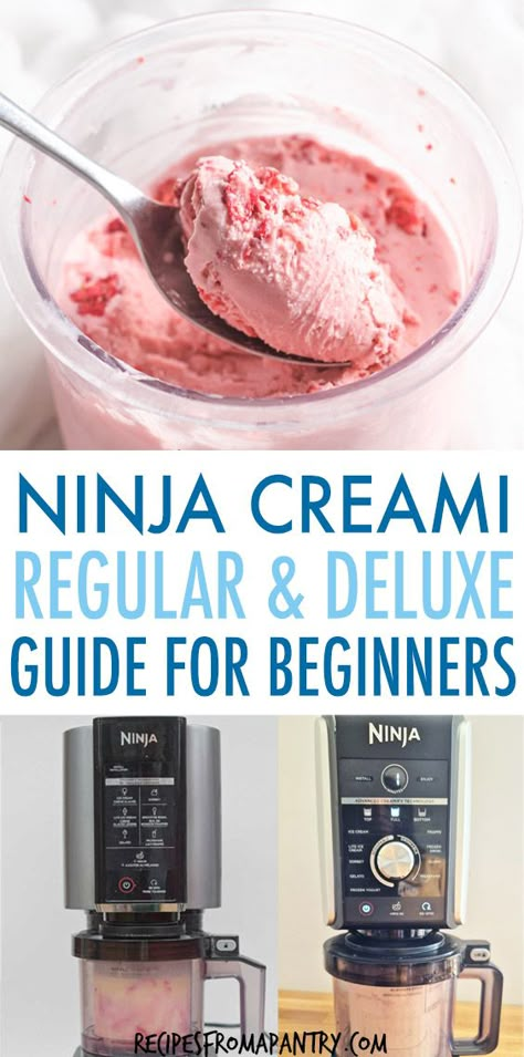 Learn everything there is to know about the popular Ninja CREAMi ice cream makers and find out how easy it is to create all sorts of delectable frozen treats at home. With a minimal amount of hands-on time, you can make delicious ice cream, sorbet, frozen drinks, and more! This guide includes the features and benefits of the Ninja CREAMi and the Ninja CREAMi Deluxe, handy tips, plus an assortment of awesome Ninja Creami recipes!! #ninjacreami Healthy Ninja Creami Ice Cream Recipes Strawberry, Creamsicle Ninja Creami, Diary Free Ninja Creami Recipes, Ninja Creami Deluxe Frozen Yogurt Recipe, Ninja Creami Ice Cream Recipes Frozen Yogurt, Ninja Creami Ice Cream Recipes Clean Simple Eats, Pumpkin Ninja Creami Recipe, Ninja Cremi Deluxe Recipes, Ninja Cream Recipe Healthy