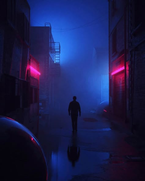 Neon noir aesthetics are 🖤💜 Do you have lovely movies or games with the same aesthetics? My favorite is “Drive”. Art by @gviotto_  Tags for… Noir Aesthetic, Alley Way, Art Cyberpunk, Neon Noir, Behind Blue Eyes, Red Neon, New Retro Wave, Neon Nights, Cyberpunk Aesthetic