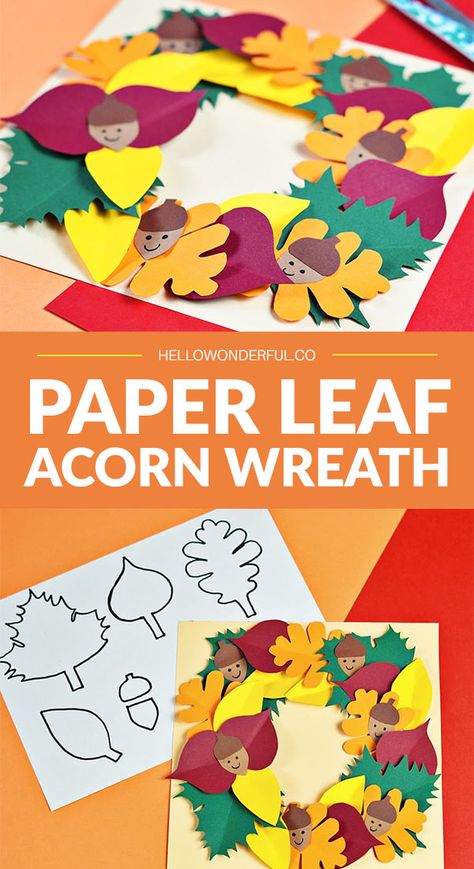 Autumn Prek Crafts, Fall Thankful Crafts, Fall Leaf Wreath Crafts For Kids, Fall Leaf Paper Crafts, Fall Crafts Construction Paper, November Easy Crafts For Kids, November Easy Crafts, Fall Activities School, Fall Wreath Kids Craft