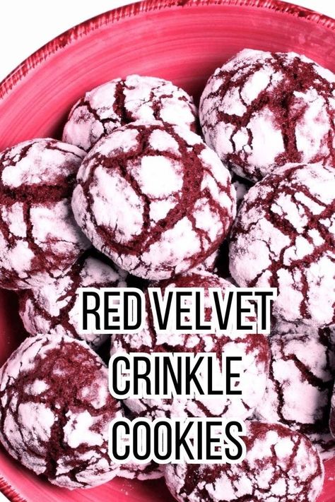 These Red Velvet cake mix cookies transform into the cutest crinkle 
cookies with a roll in powdered sugar right before baking! With soft, 
chewy centers and crinkled edges, these cookies are sure to be a hit 
with everyone. Creamy Green Bean Casserole, Red Velvet Cake Mix Cookies, Red Velvet Crinkles, Red Velvet Crinkle Cookies, Perfect Roast Turkey, Spiced Eggnog, Red Velvet Flavor, Crinkle Cookies Recipe, Red Velvet Cake Mix