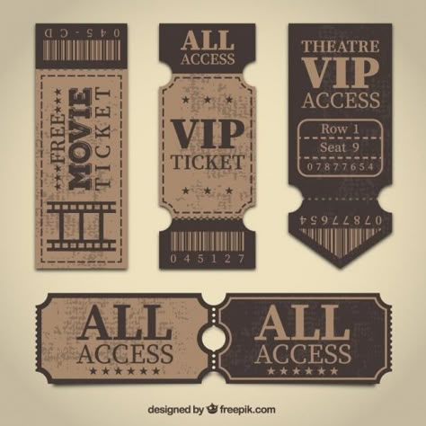 Retro tickets Free Vector Ticket Cinema, Ticket Design Template, Movie Ticket, Vintage Ticket, Etiquette Vintage, Ticket Design, 카드 디자인, Scrapbook Stickers Printable, Bullet Journal Stickers