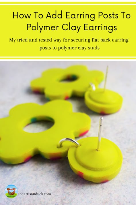 Sealing Polymer Clay Jewelry, Polymer Clay Must Haves, Polymer Clay Earring Backs, What Do You Need To Make Clay Earrings, Attaching Earring Posts To Polymer Clay, Polymer Clay Earrings Diy How To Make, Polymer Bead Earrings, How To Attach Studs To Clay Earrings, Polymer Clay Post Earrings