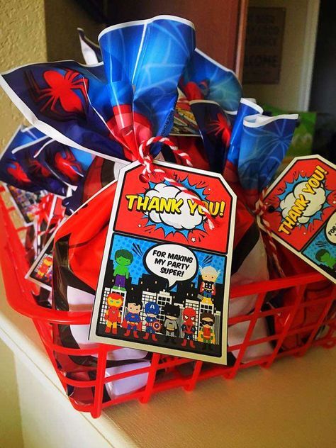 The party favor bags at thisSuper Hero Birthday Party are really cute!! See more party ideas and share yours at CatchMyParty.com #catchmyparty #superherobirthdayparty #partyfavors Avenger Party Favors, Avengers Party Favors Ideas, Avengers Goodie Bags Ideas, Superhero Goody Bag Ideas, Marvel Birthday Party Favors, Spiderman Goodie Bags, Avengers Party Favors, Spiderman Party Favors, Hero Birthday Party Ideas