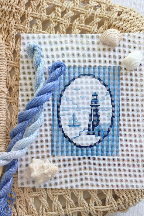 Free needlepoint pattern for beach stitching, Coastal grandma, Nautical, East coast summer stitching, Sailboat, Lighthouse, Chinoiserie, Get the pattern HERE! Free Needlepoint Chart, Free Needlepoint Pattern, Summer Vacation Needlepoint Finishing Idea, Self Finishing, Needlepoint Gift, Free Cross Stitch Pattern, Abigail Cecile needlepoint Coastal Cross Stitch Patterns, Needle Point Patterns Free, Cross Stiching Ideas Modern, Free Needlepoint Patterns Charts, Free Needlepoint Patterns, Needlepoint Patterns Free, Needlepoint Finishing Ideas, Needlepoint Painting, Needle Point Patterns