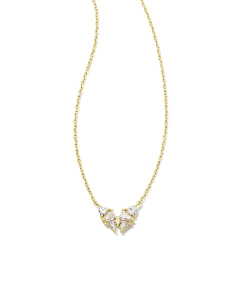 Kendra Scott Butterfly Necklace, Short Pendant Necklace, Boutique Trends, Kendra Scott Necklace, Butterfly Shape, Gold Butterfly, New Jewelry, Small Pendant, White Crystal