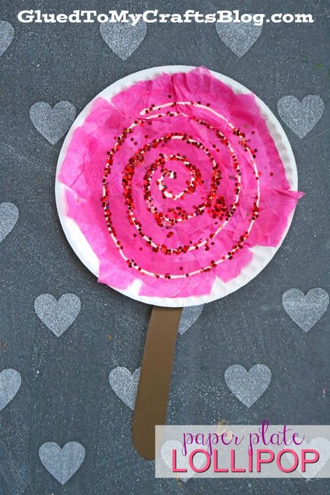 Paper Plate Lollipop - Valentine's Day Kid Craft Idea #kidcrafts #gluedtomycrafts #valentinesday #kidcraftidea Candyland Crafts For Preschoolers, Candy Land Crafts For Kids, Candyland Crafts For Kids, Pink Crafts For Preschoolers, Lollipop Template, Valentine Crafts For Toddlers, Letter L Crafts, Lollipop Craft, February Crafts