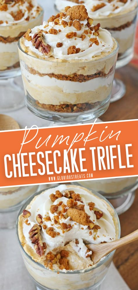 Pumpkin Cake Trifle Desserts, Paula Deen Thanksgiving Desserts, Pumpkin Cheesecake Trifle Recipe, Mini Pumpkin Trifles, Pumpkin Pie Trifle Recipes, Autumn Trifle Desserts, Pumpkin Triffle Recipe, Pumpkin Roll Trifle Desserts, Easy Pumpkin Trifle