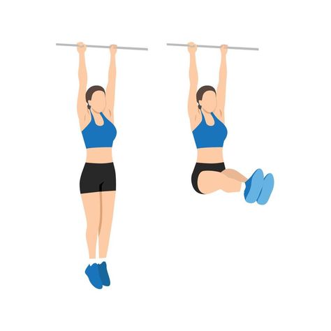 Woman doing hanging leg raises to bar flat vector illustration. Abdominals exercise isolated on white background Exercising Illustration, Exercise Clipart, Exercise Illustration Cute, Workout Clipart Fitness, People Exercising Illustration, Hanging Leg Raises, Leg Art, Leg Raises, White Background