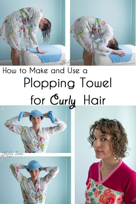 How to make and use a plopping towel for curly hair - curly hair care - Melly Sews Frizz Free Curly Hair, Plopping Curly Hair, Hair Plopping, Melly Sews, Curly Hair Overnight, Dry Curly Hair, Hair Towel Wrap, Towel Girl, Curly Girl Method