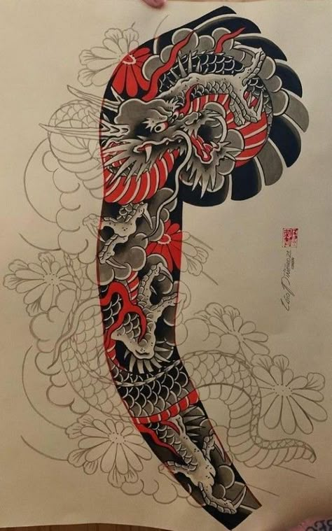 Phoenix Japanese Tattoo, Ryu Dragon, Traditional Japanese Tattoo Sleeve, Bushido Tattoo, Japanese Hand Tattoos, Japanese Leg Tattoo, Japanese Koi Fish Tattoo, Koi Tattoo Sleeve, Japanese Tiger Tattoo