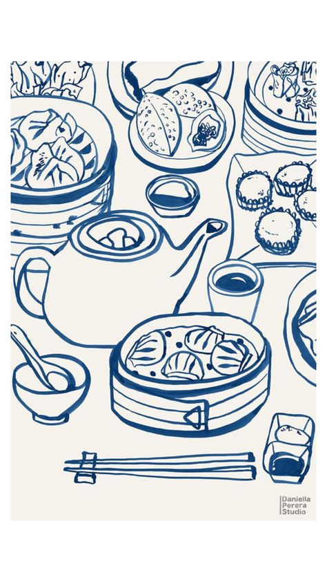 Dumpling Illustration Graphic Design, Dim Sum Drawing, Asian Food Drawing, Food Illustration Art Graphics, Food Design Graphic, Dimsum Illustration, Chinese Art Drawing, Dim Sum Illustration, Chinese Food Art